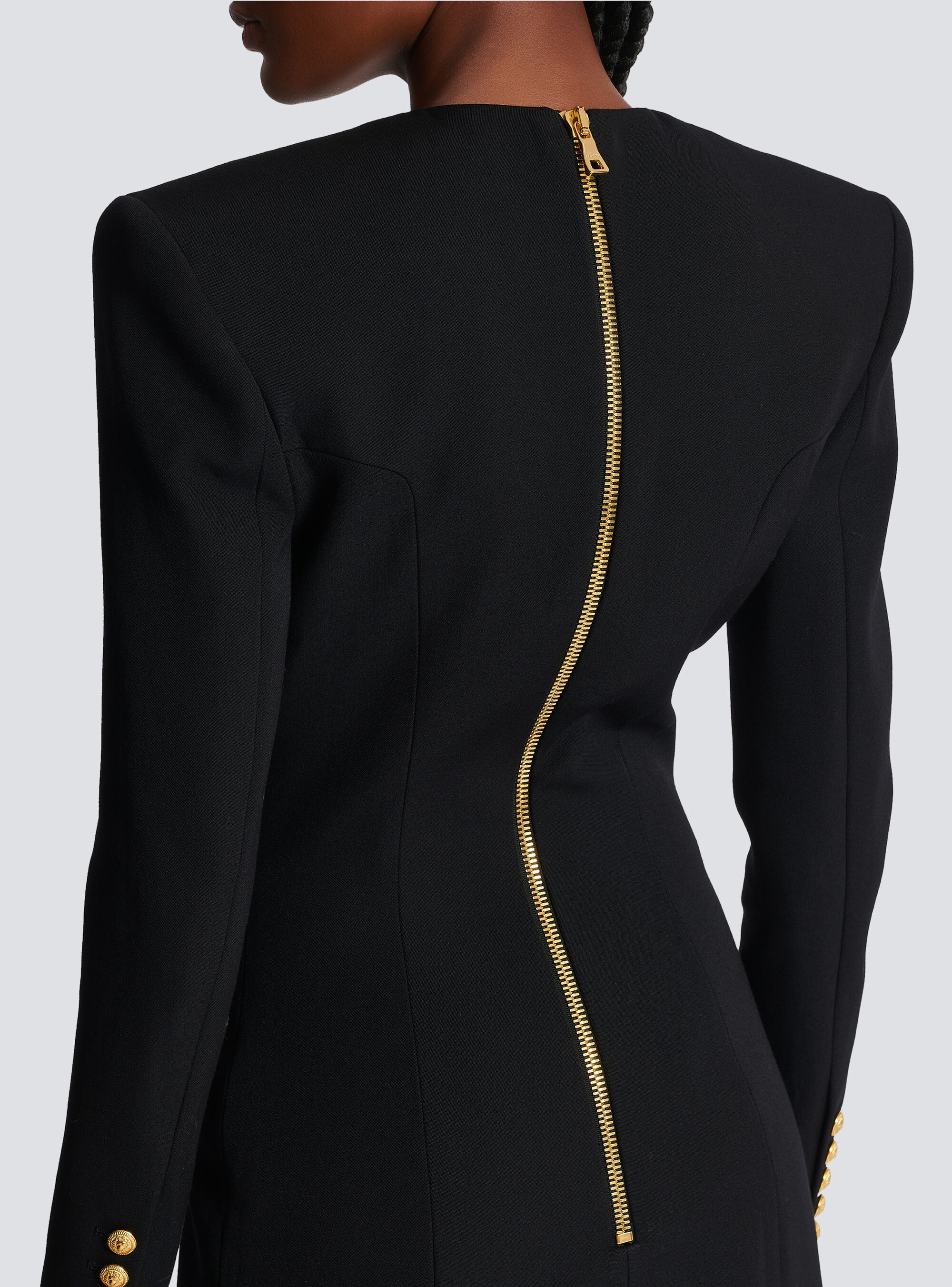 Balmain Grain De Poudre Tailored Dress In Black