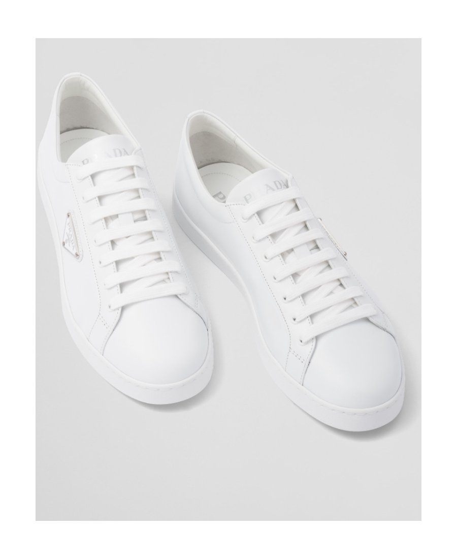 Prada Brushed Leather Low-top Sneakers In White