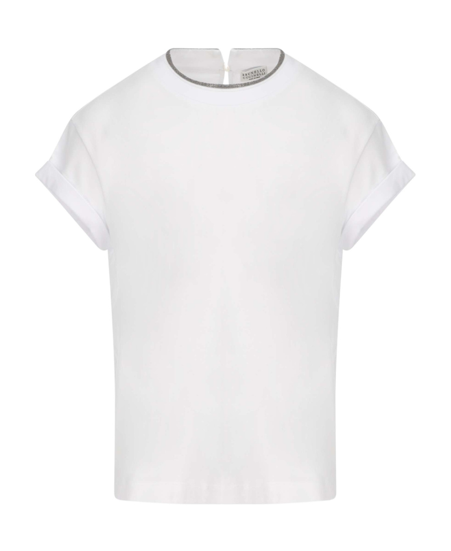 Brunello Cucinelli Stretch Cotton Jersey T-shirt With Precious Faux Layering In White