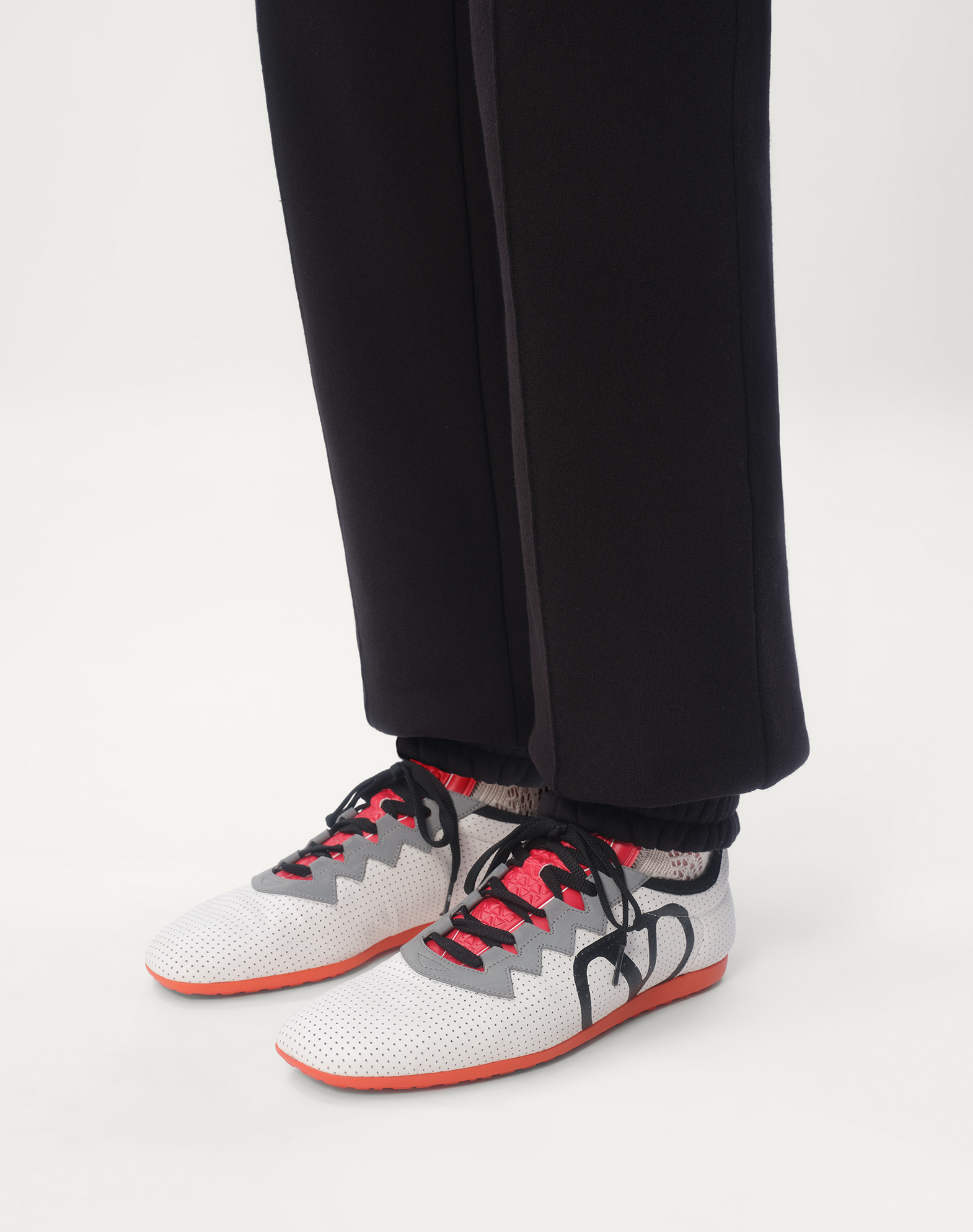 Valentino Garavani White Sneakers With Asymmetric Toe And Vlogo Detail On The Side In Tech Fabric Ma In White