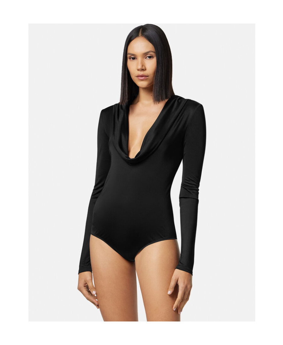 Versace Cowl-neck Long-sleeved Bodysuit In Black
