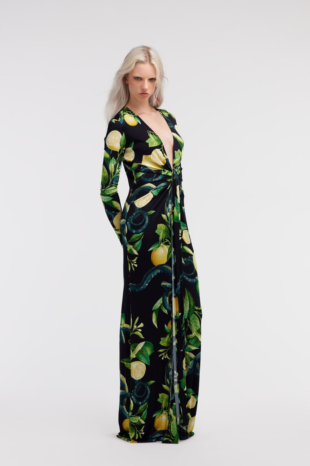 ROBERTO CAVALLI LEMON-PRINT JERSEY MAXI DRESS
