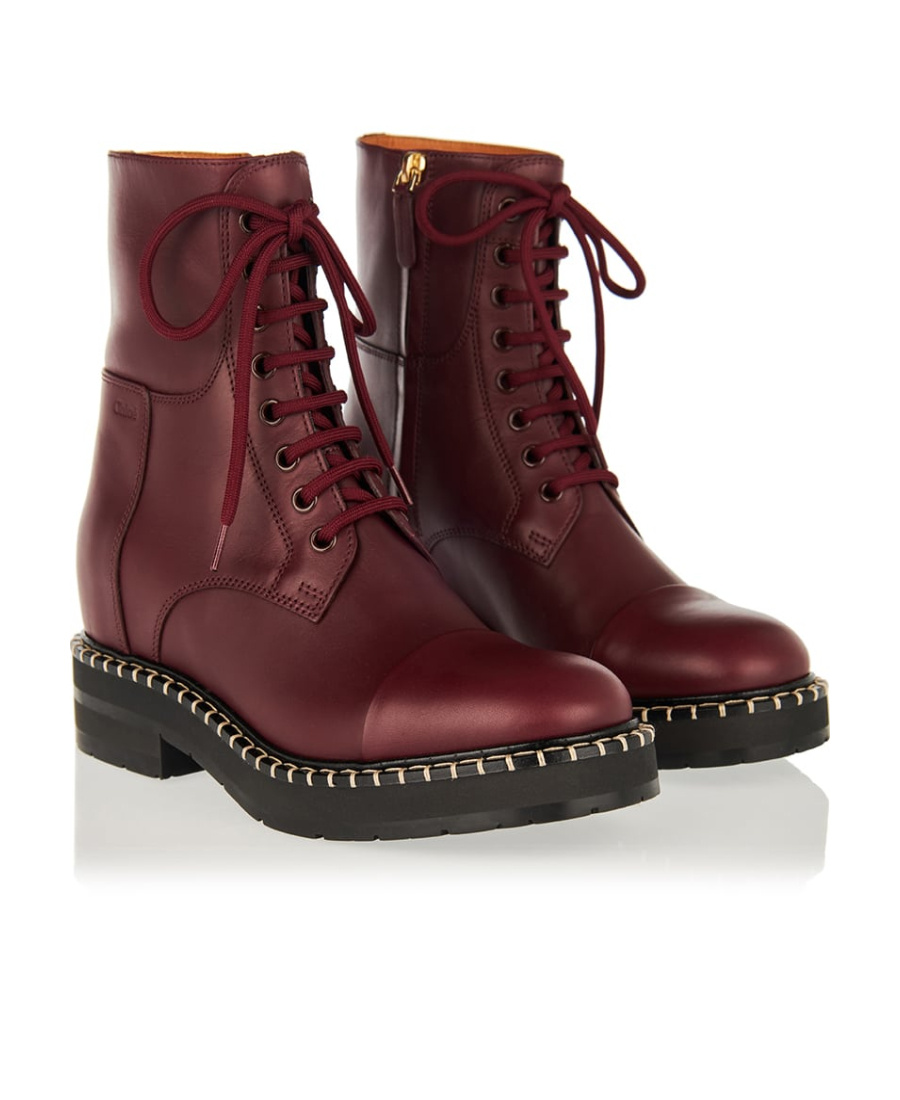 Chloé Noua Lace-up Leather Boots In Red
