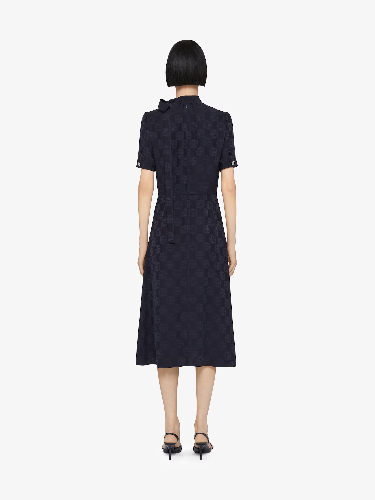 Givenchy 4g Baroque Jacquard Midi Dress With Tie Neck In Blue