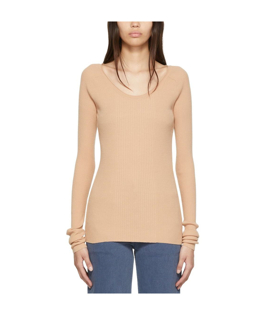 Low Classic Rayon Knitted Sweater In Nude