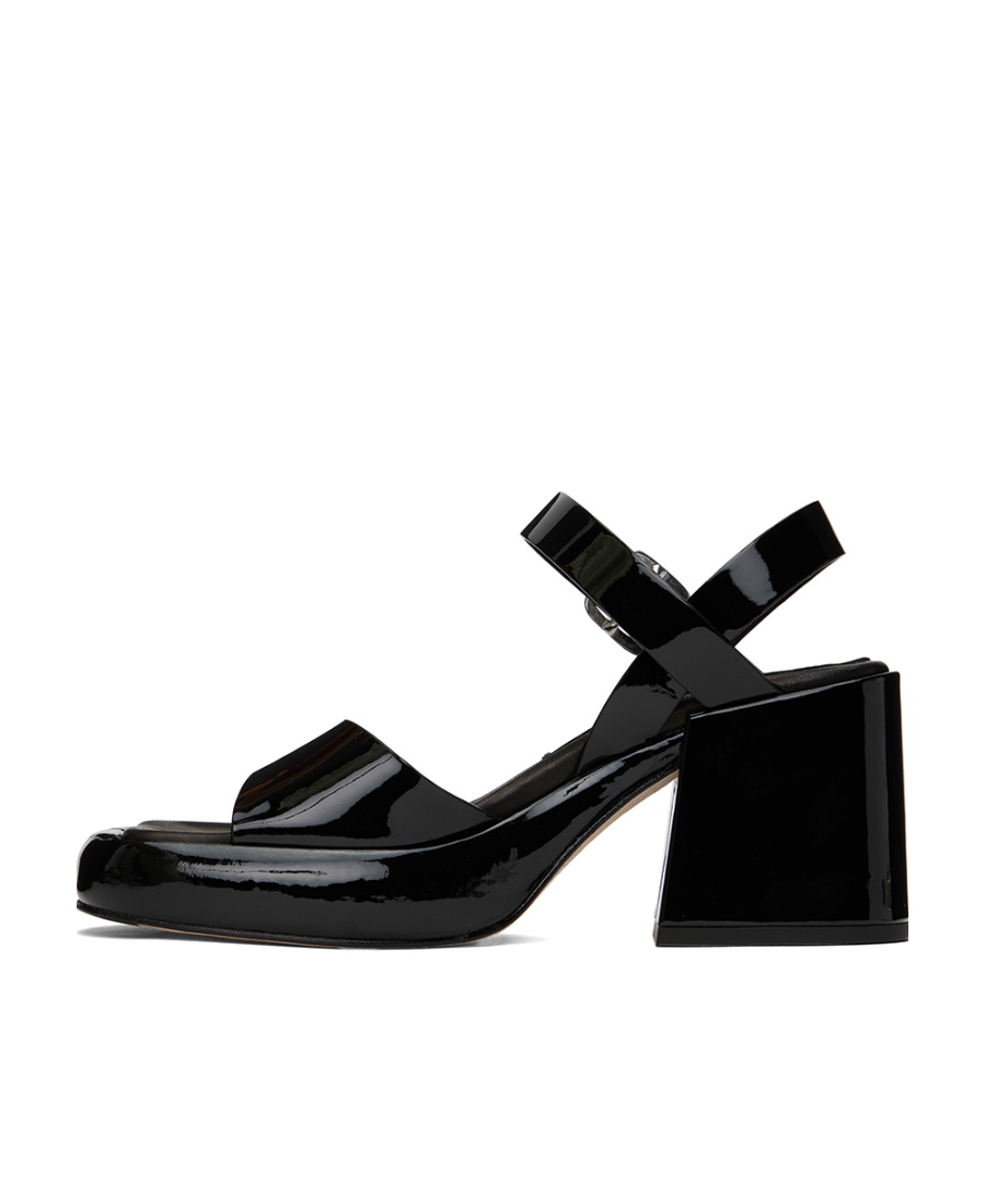 Shop Miista Square Head Open-ended High-heeled Sandals In Black