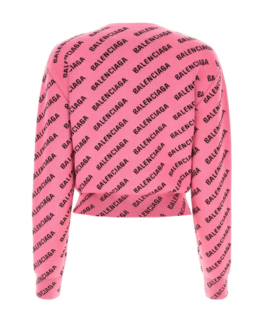 Balenciaga All-over Logo Cropped Sweater In Pink