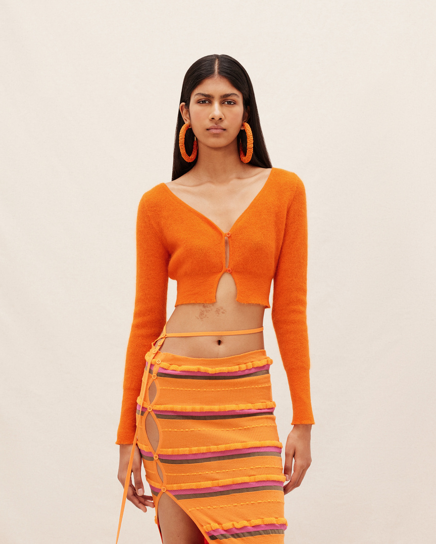 Jacquemus V-neck Cropped Knitwear Button Detail In Red