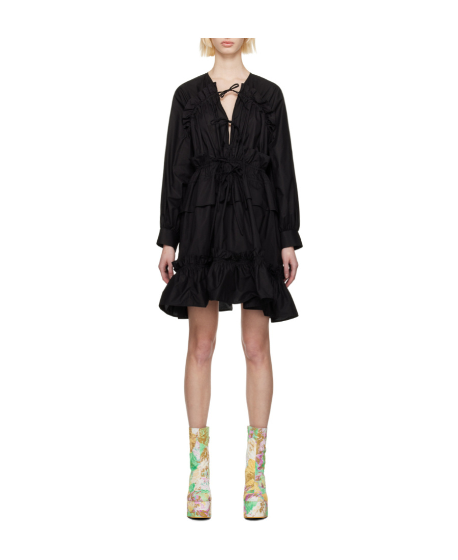 Msgm Black Ruffled Minidress In Black
