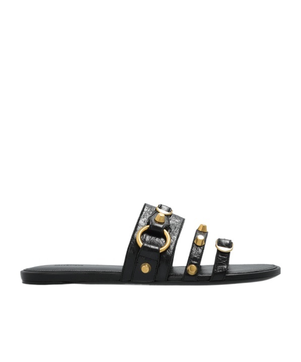 Balenciaga City Nappa Leather Flat Slides In Black