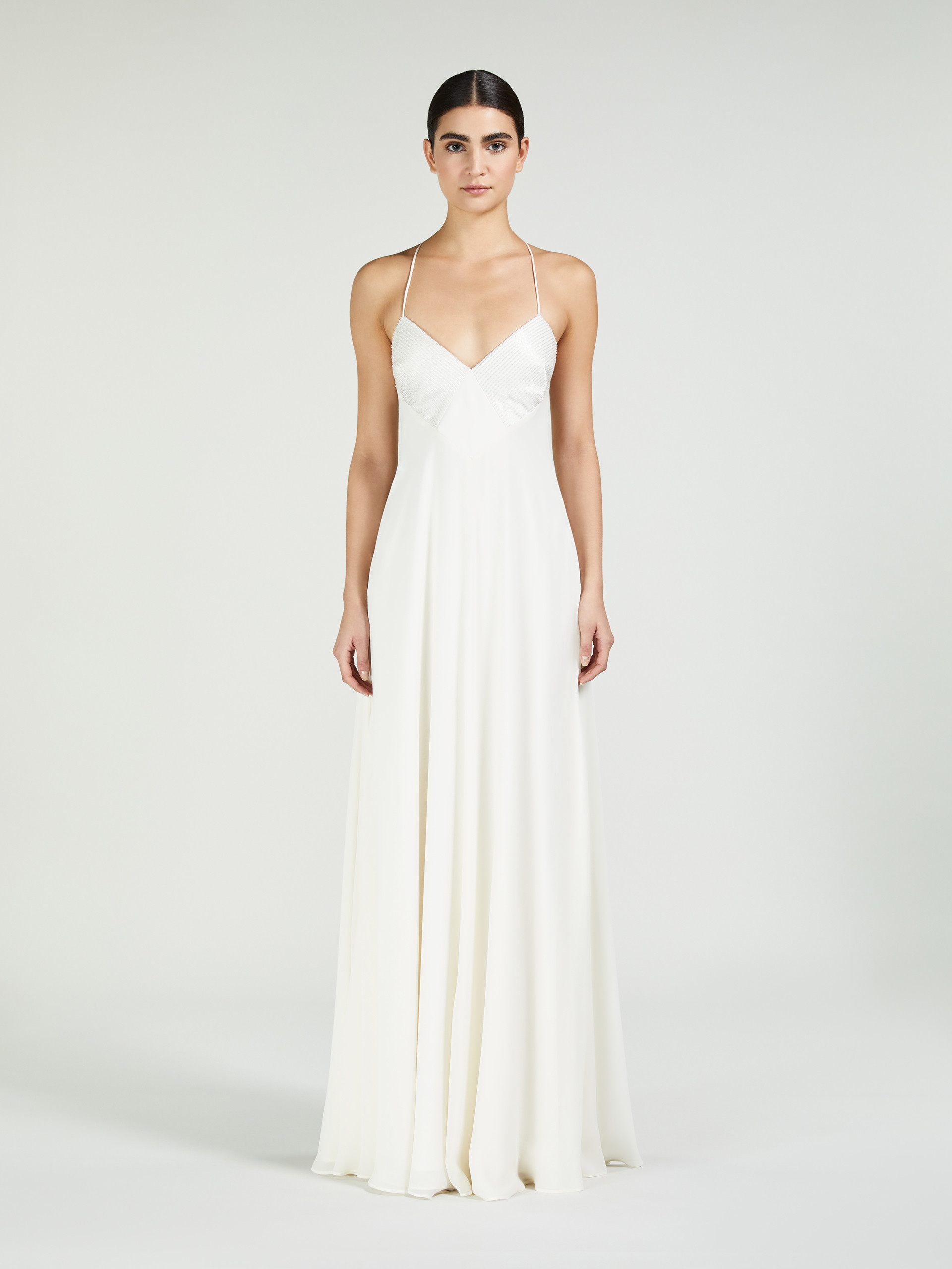 Max Mara Silk Calmi Maxi Dress With Embroidered Bustier In White