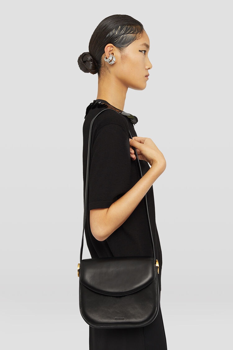 Jil Sander Medium Coin Leather Crossbody Bag In Black