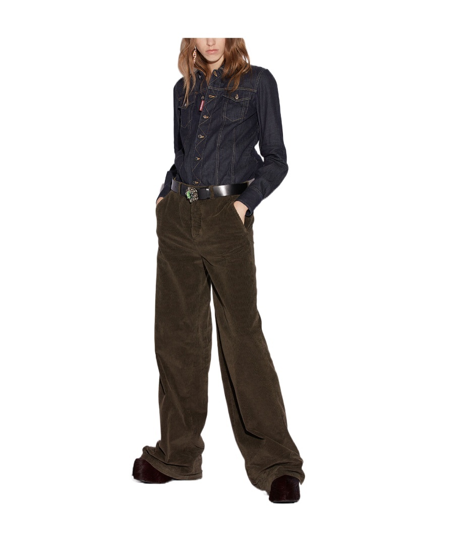 Dsquared2 Wide Leg Corduroy High Waist Trousers In Black