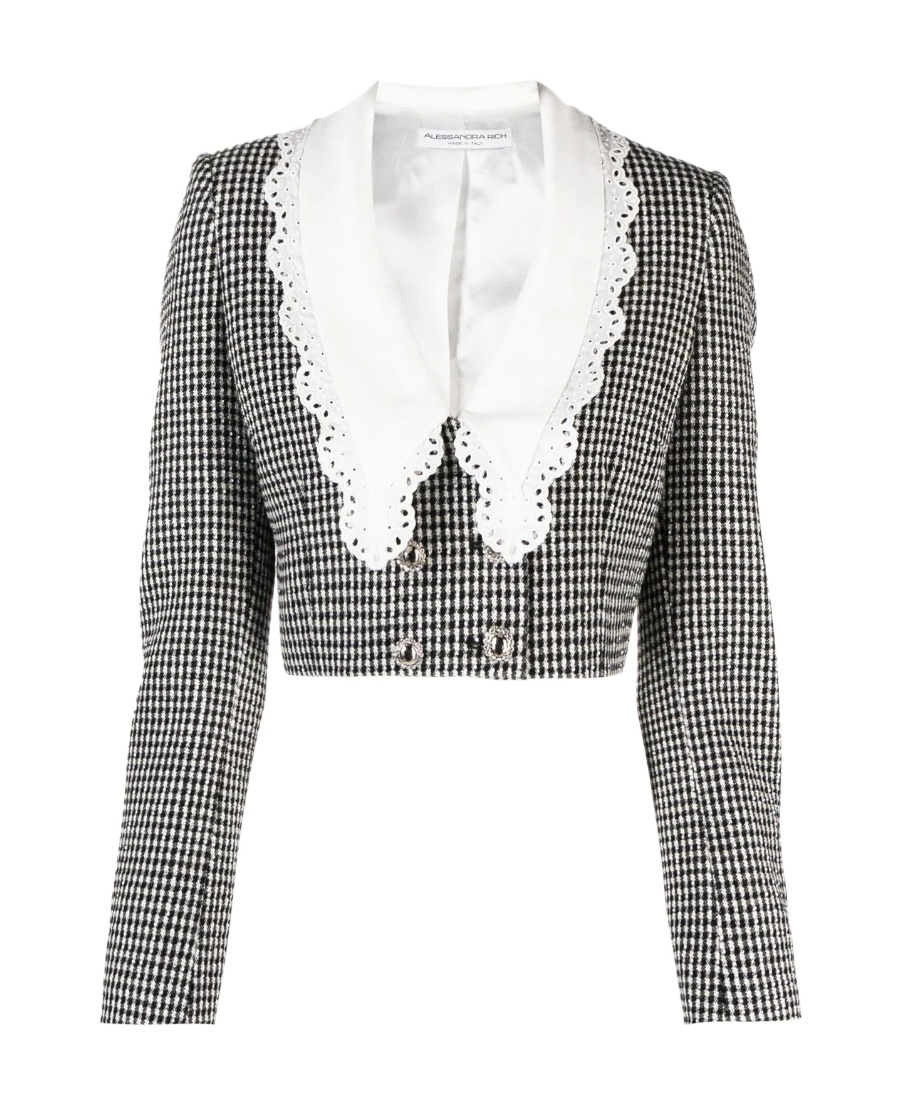 Alessandra Rich Peter Pan Collar Gingham Blazer In White