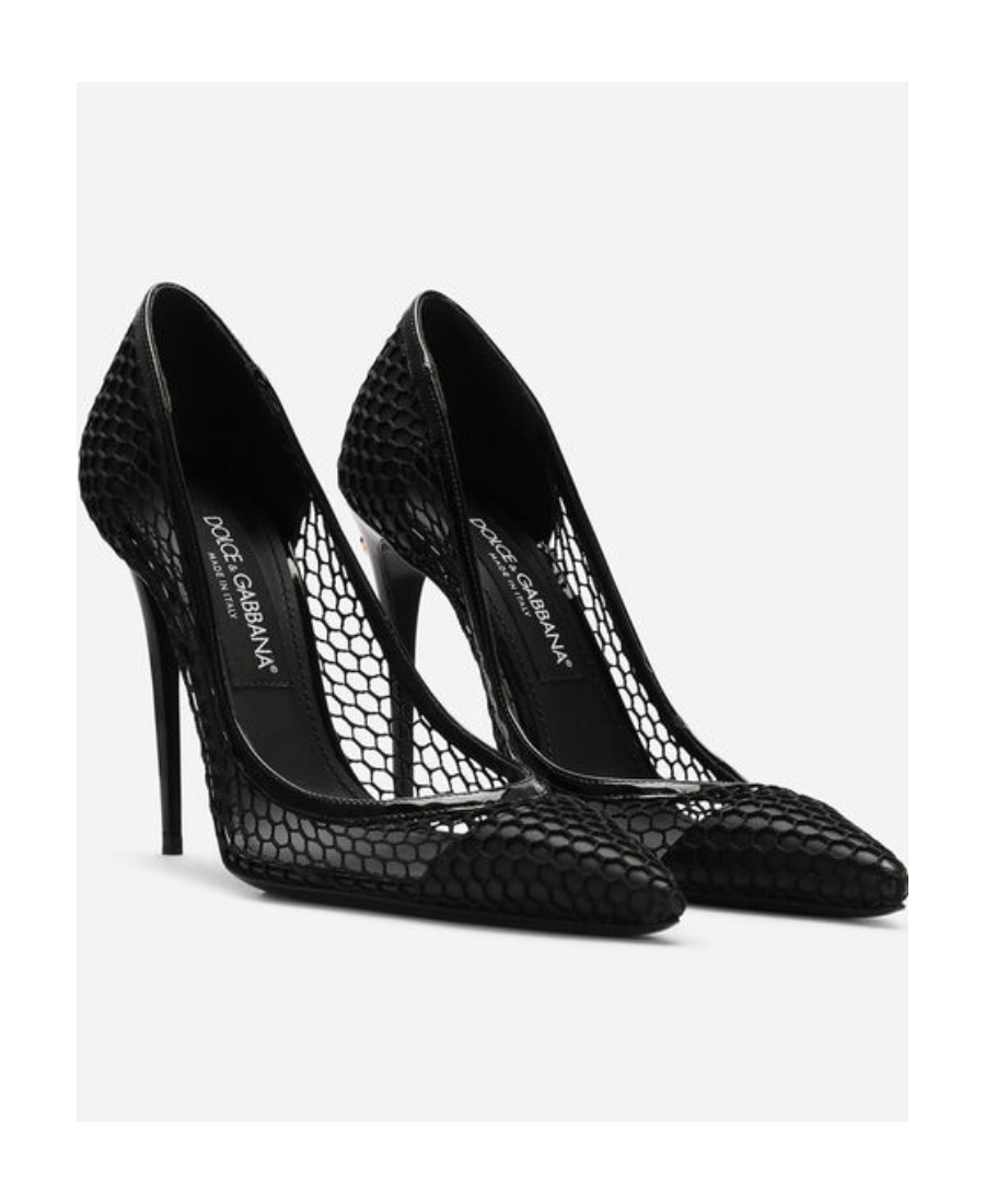 Dolce & Gabbana Black Pumps With Mesh Detail And Logo Plaque In Black