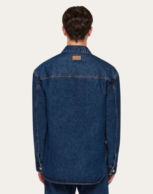 Ferragamo Button Long-sleeved Denim Coat In Blue