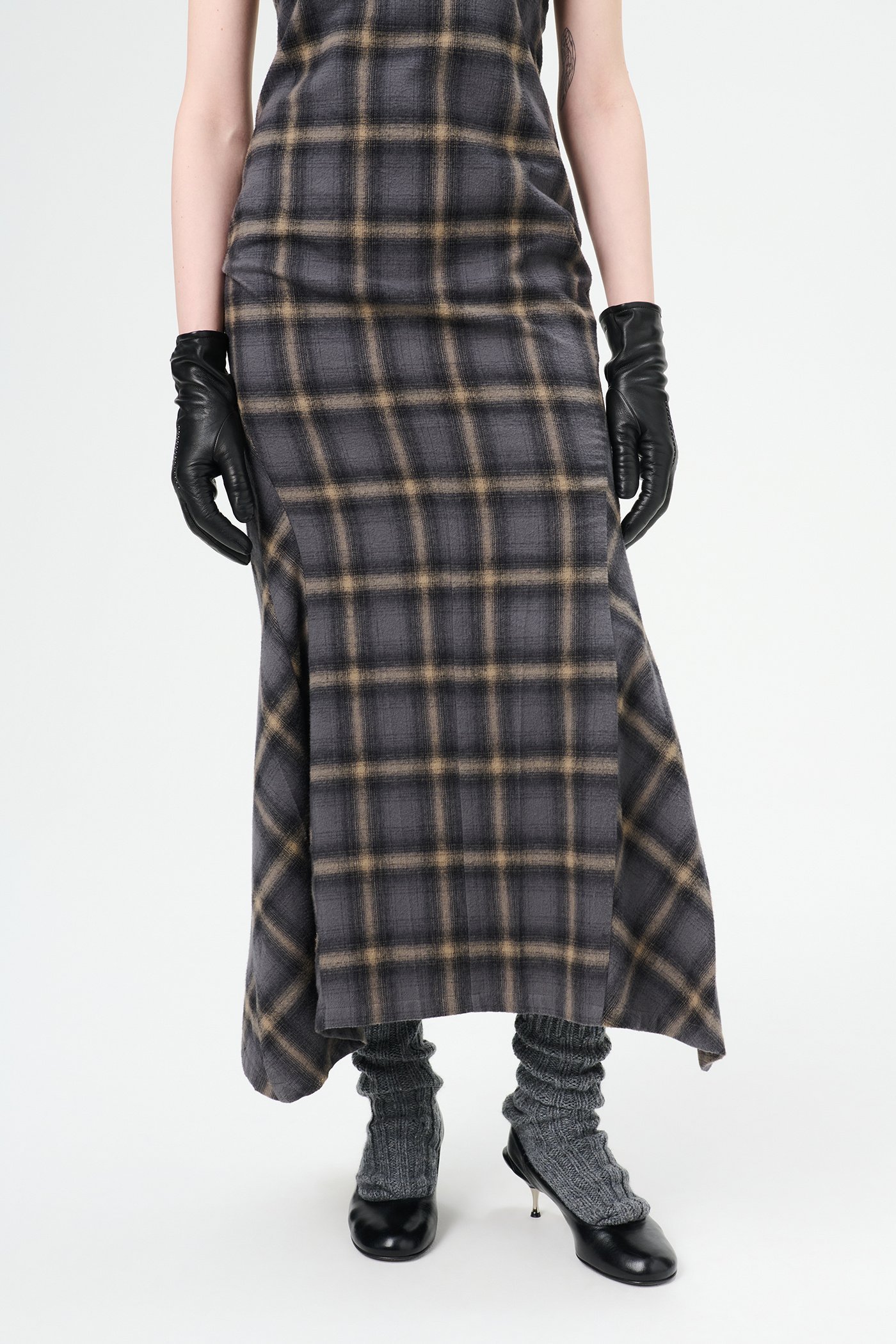 Our Legacy Naiad Plaid Cotton Long Dress In Black