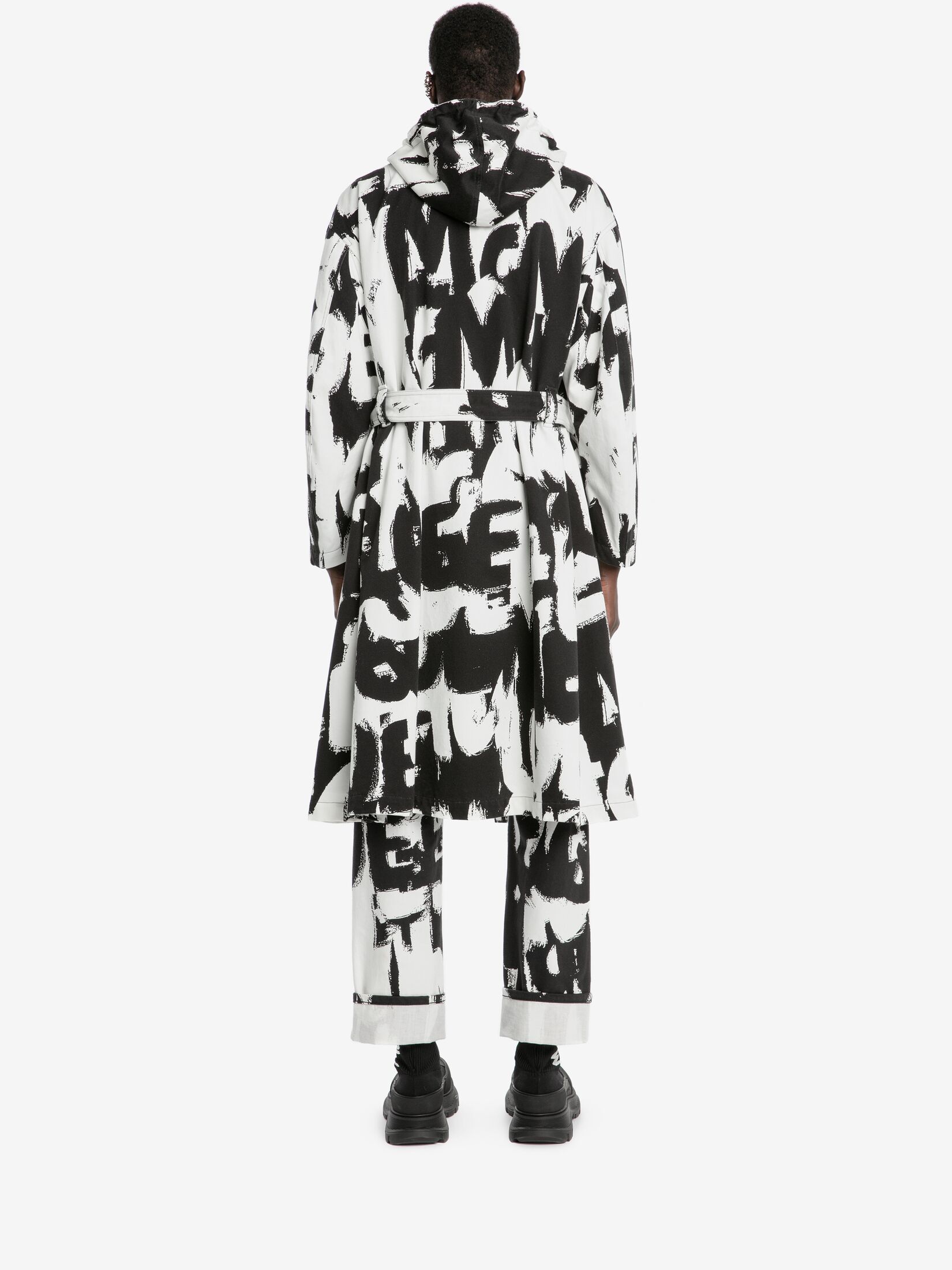 Alexander Mcqueen All-over Logo Print Parka In Black