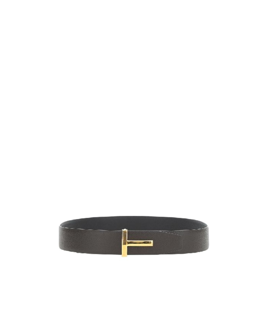Tom Ford Double-sided T-marked Leather Belt In Black