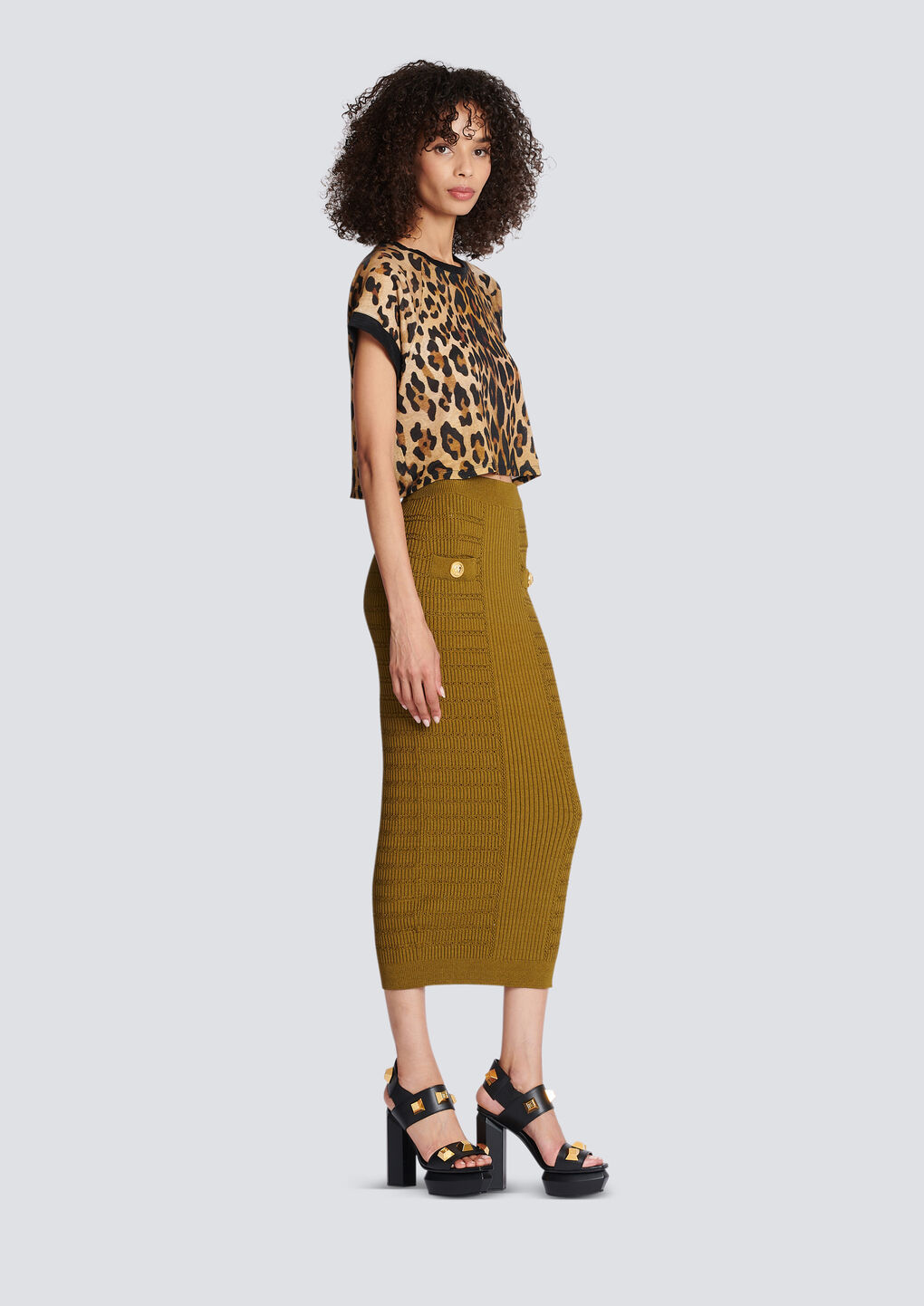 Balmain Leopard-print Cropped T-shirt In Black