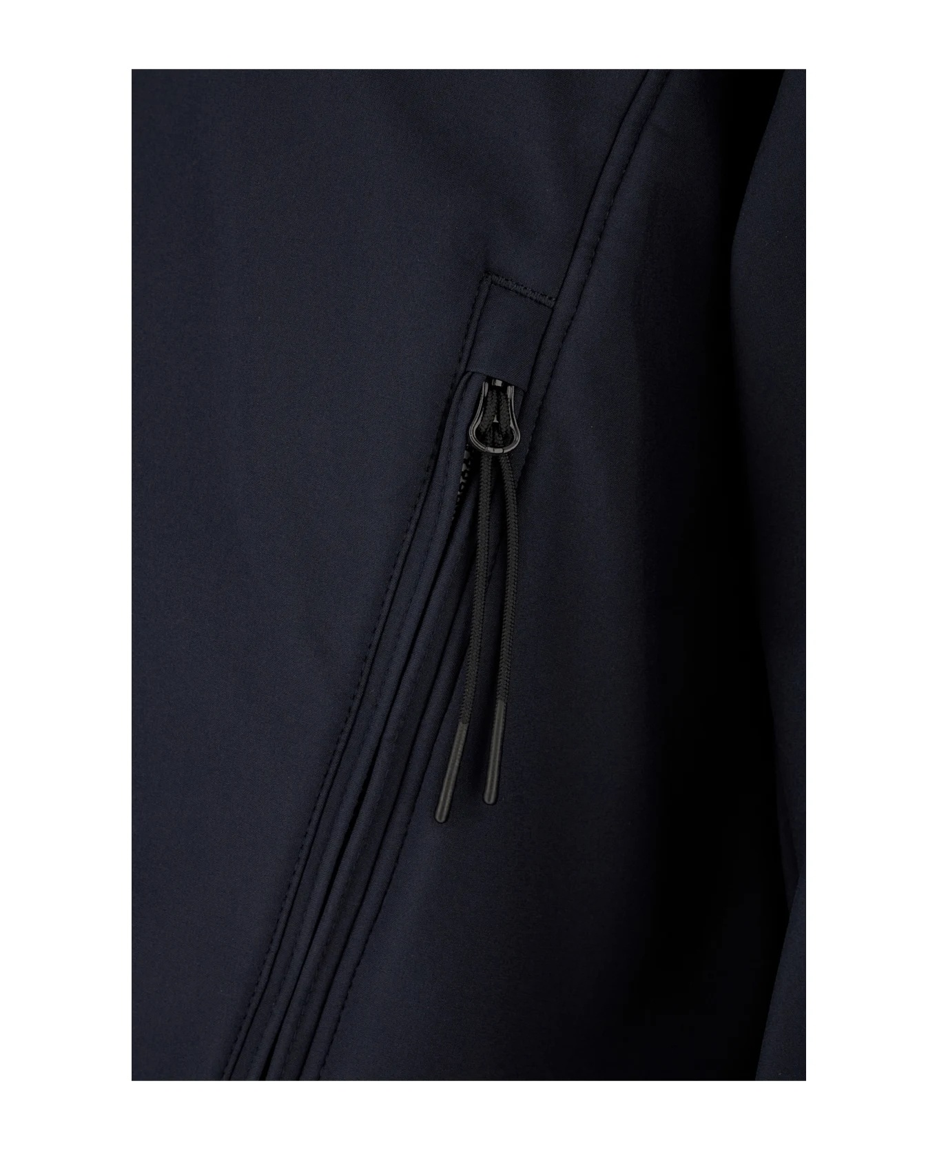 C.p. Company Blue Jacket With Drawstring Hood And Decorative Googles