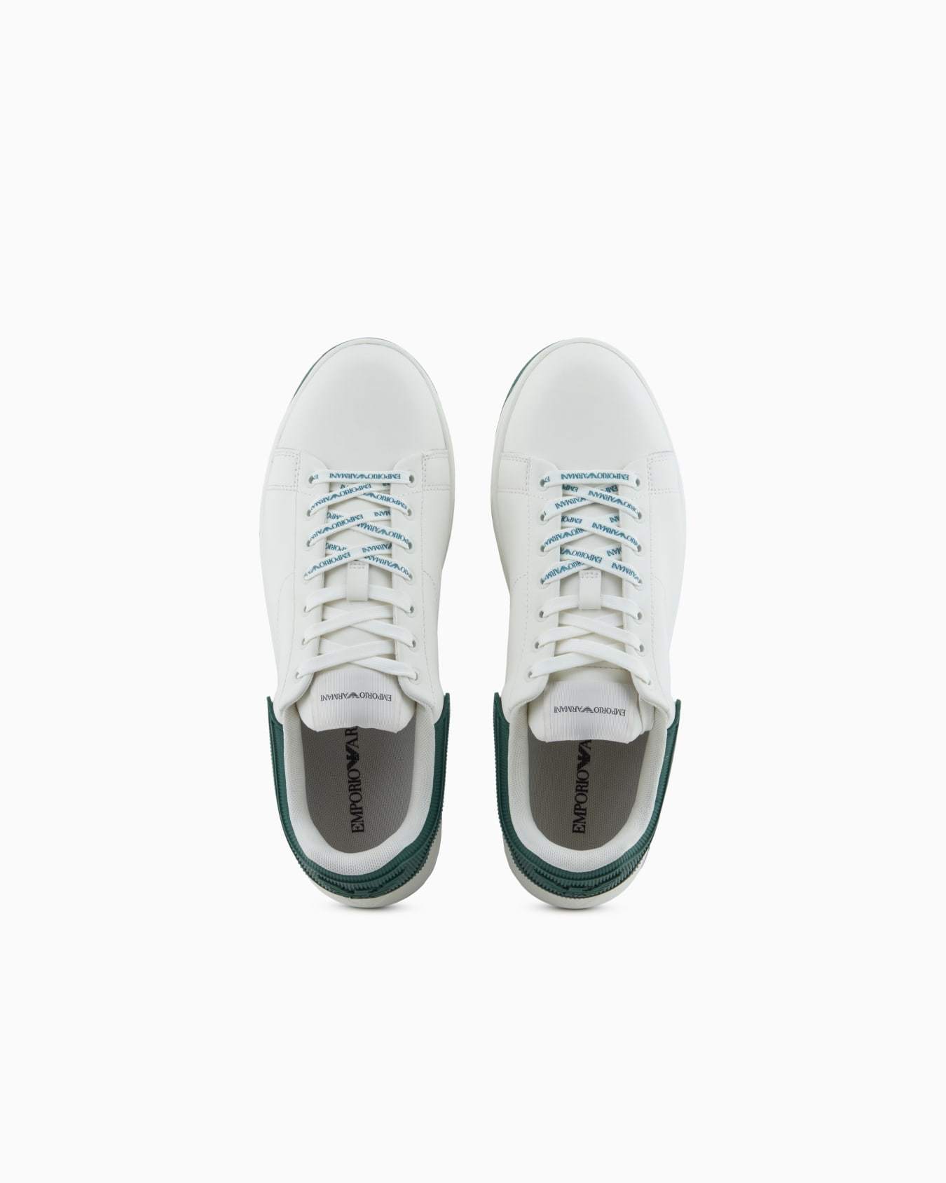Emporio Armani Heel Tab Flat Sole Round Toe Sneakers In White