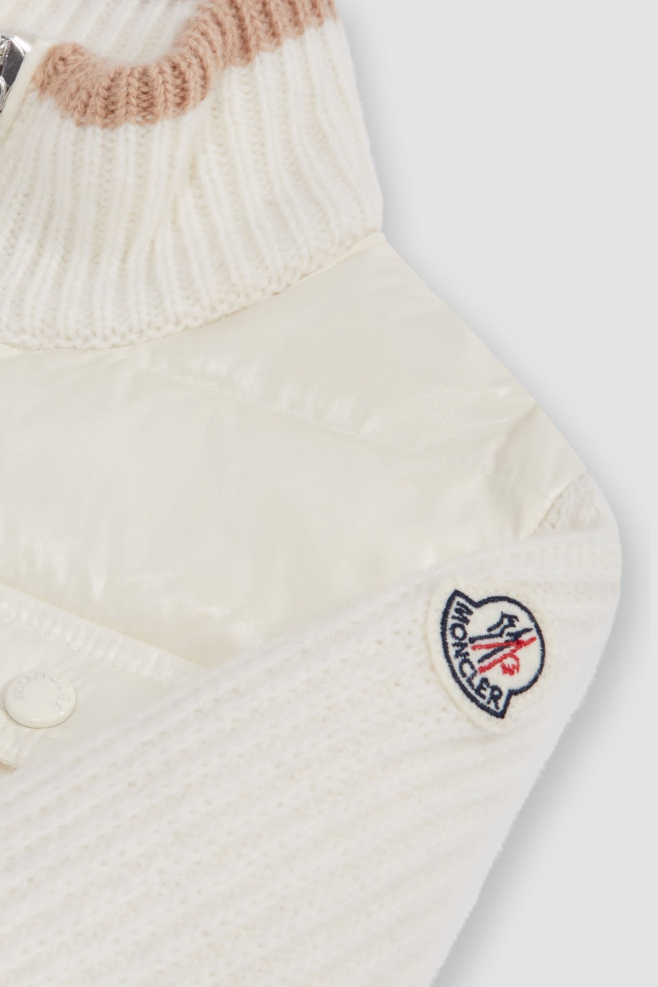 Moncler Lined Wool Zipper Cardigan Down Jacket In White