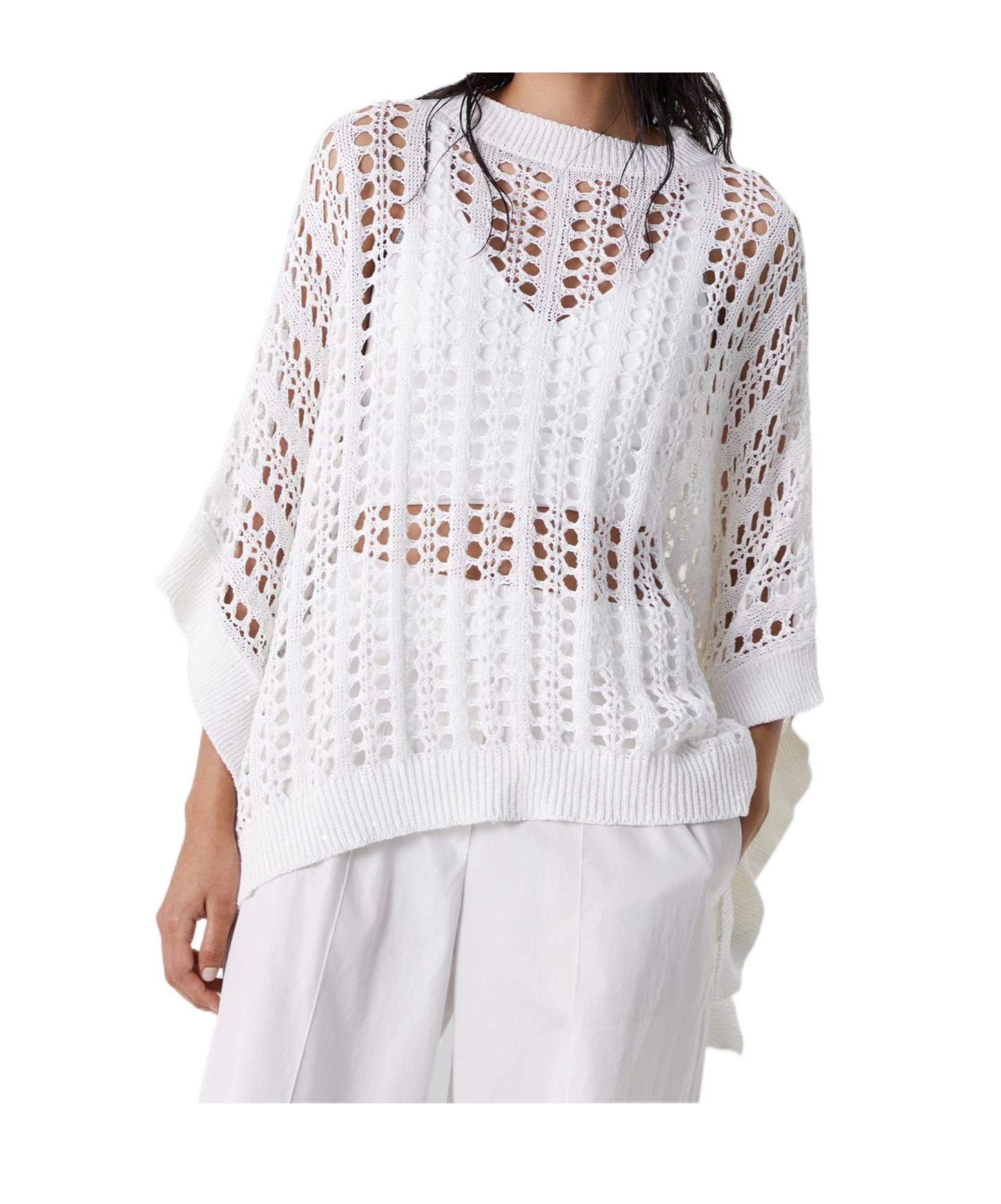 Brunello Cucinelli Net-knit Cotton And Linen Poncho In White