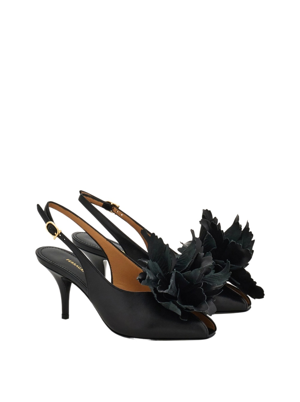Ferragamo 70mm Flower-embellished Slingback Pumps In Black