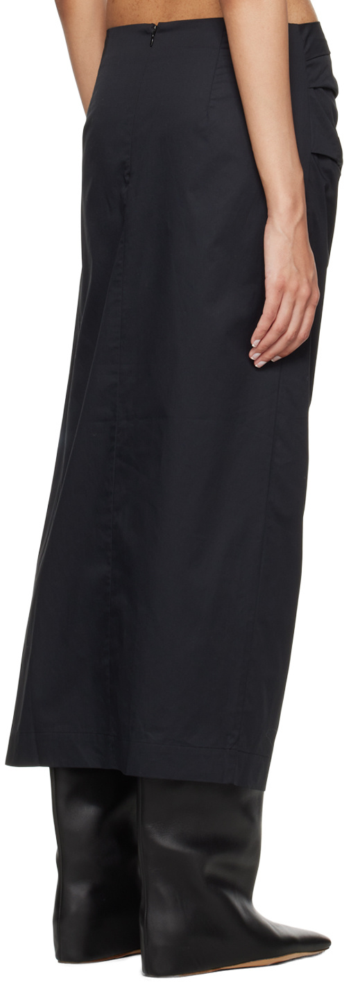 St Agni Black Cotton Tuck Midi Skirt