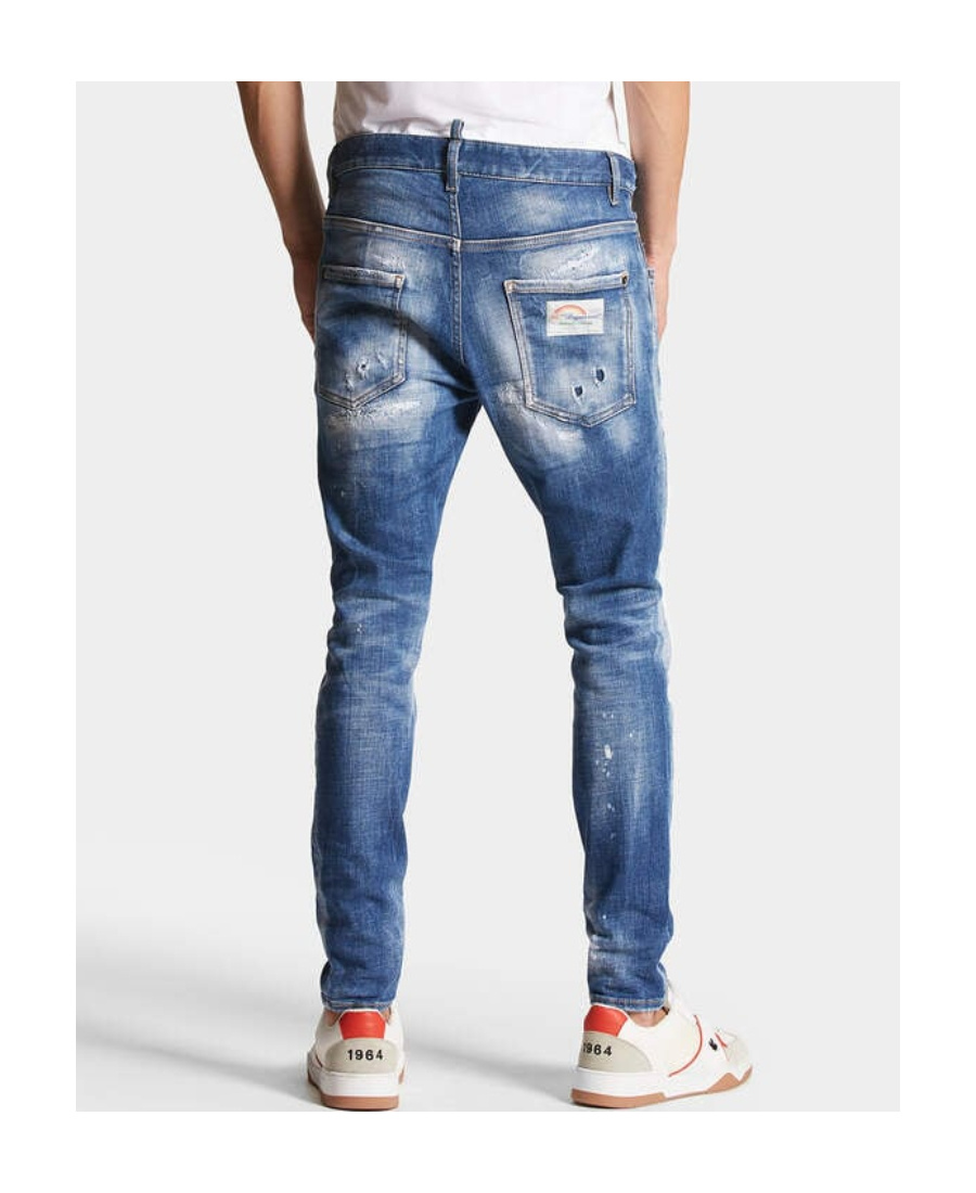 Dsquared2 Blue Slim Jeans With Rips And Bleach Effect In Cotton Blend Denim Man In Blue