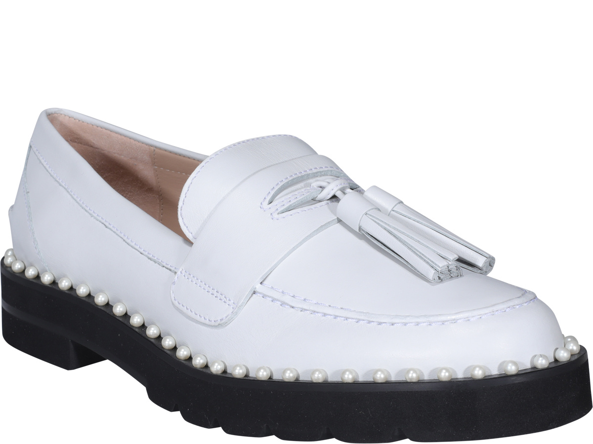 Stuart Weitzman Logo Fringed Flat Shoes In White