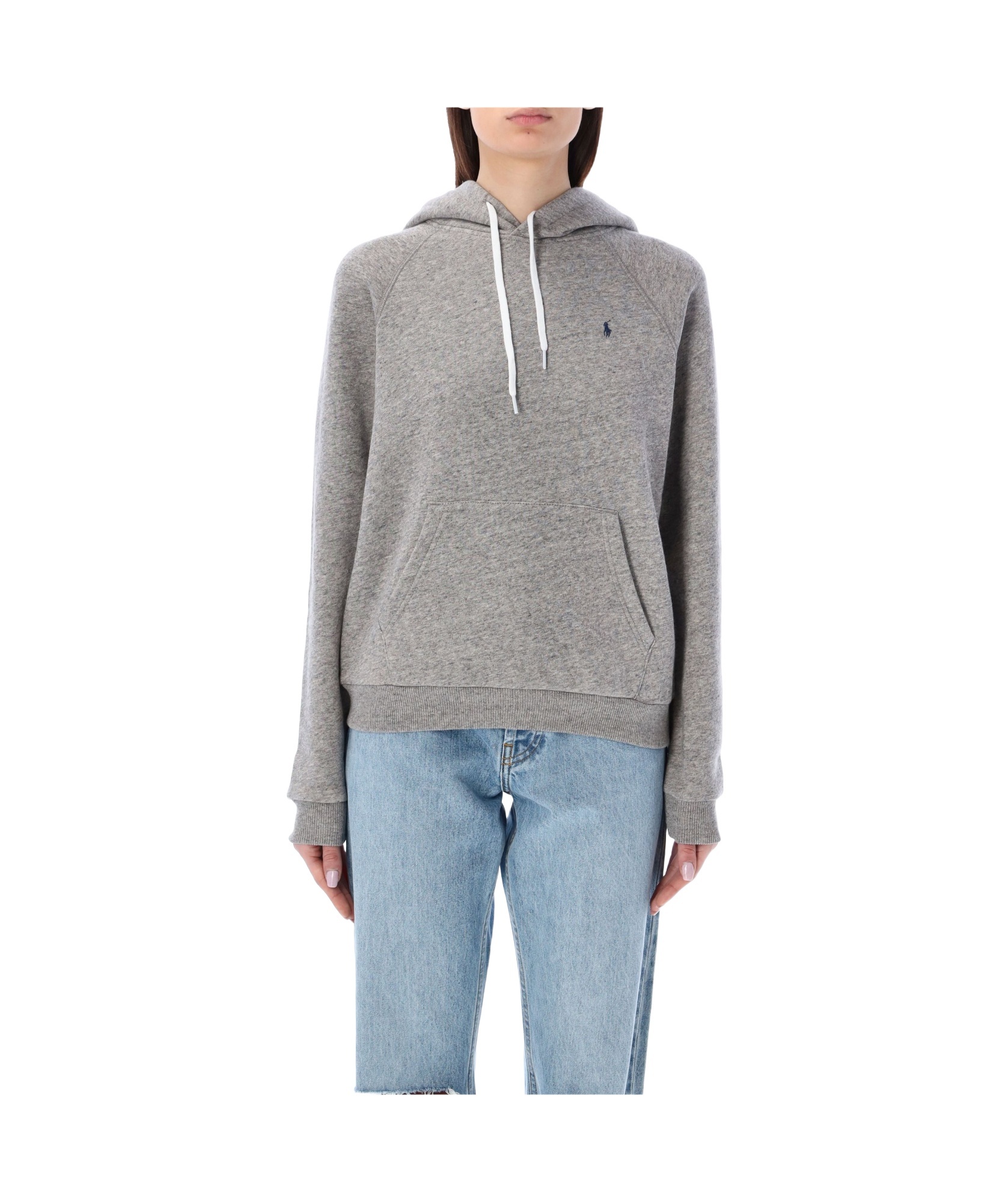 Polo Ralph Lauren Grey Hoodie With Drawstring Hood And Pony Embroidery On The Front In Cotton Blend Woman In Gray