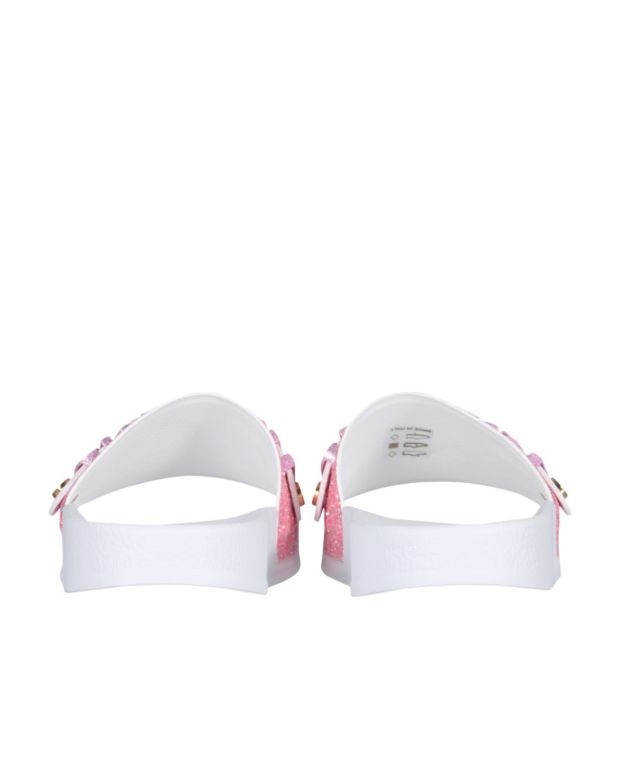 Moschino Embossed-logo Open-toe Slides In Pink