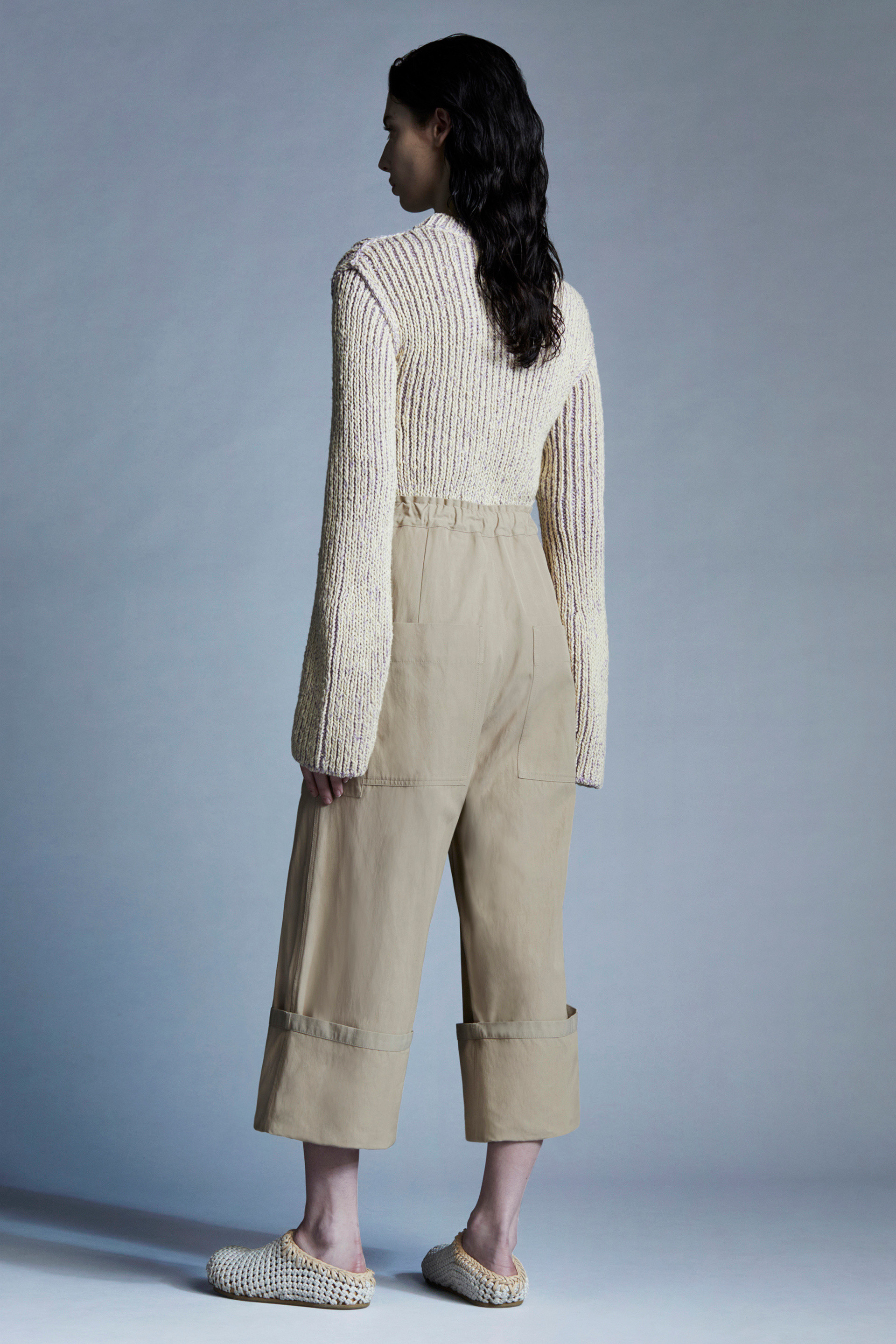 Shop Moncler Logo Wide-legged Ankle Casual Pants In Brown