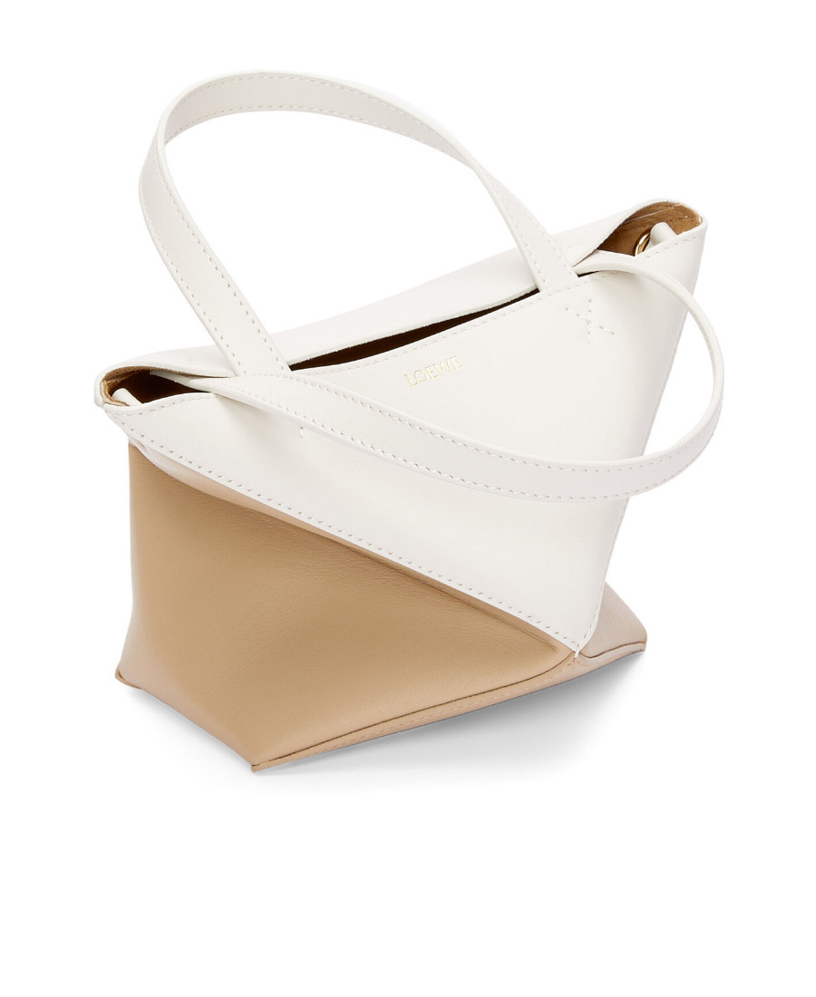 Loewe Mini Puzzle Leather Shoulder Bag In Nude