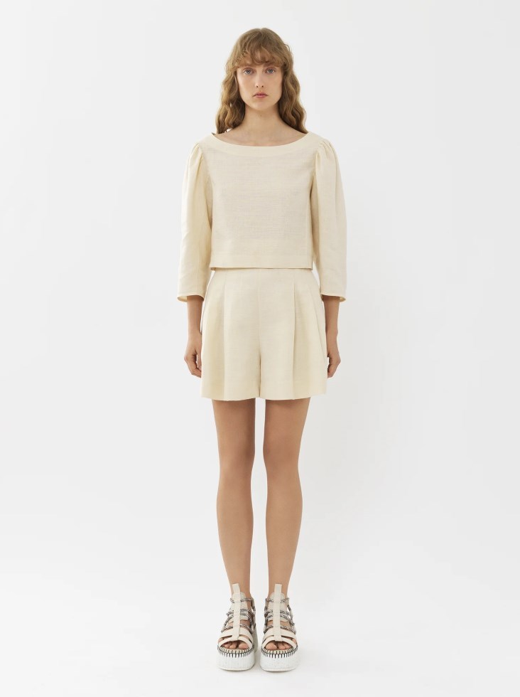 Chloé Woman Top Beige Size 8 Linen In White