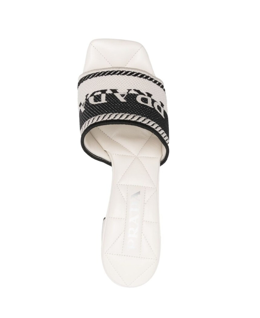 Prada Intarsia-knit Logo Mules In White