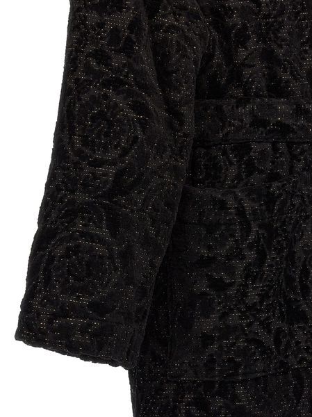 Versace Baroque-jacquard Cotton Blend Robe In Black