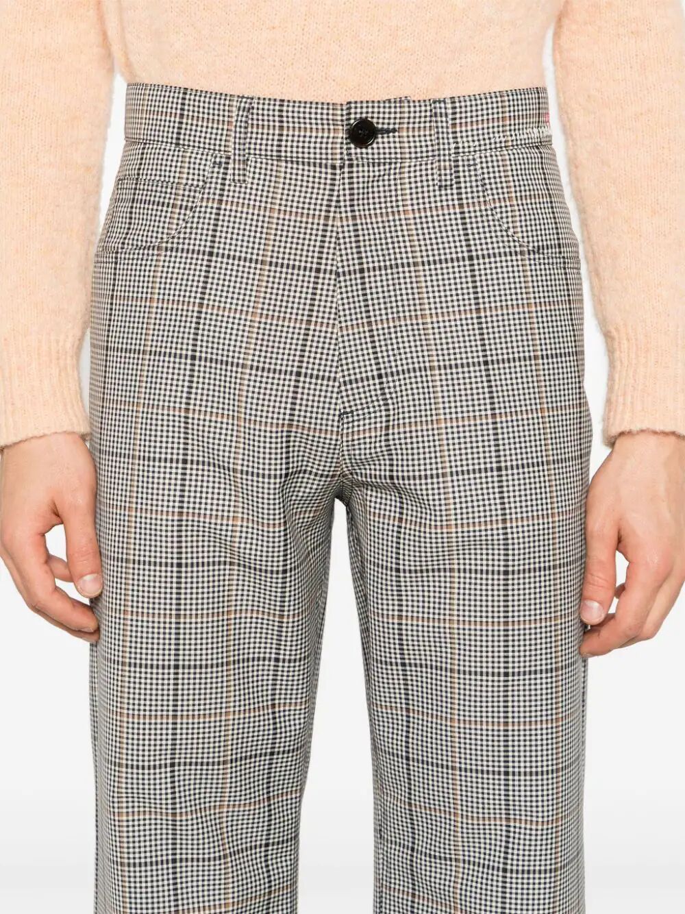 Shop Marni Gingham-check Flared Trousers In Gray