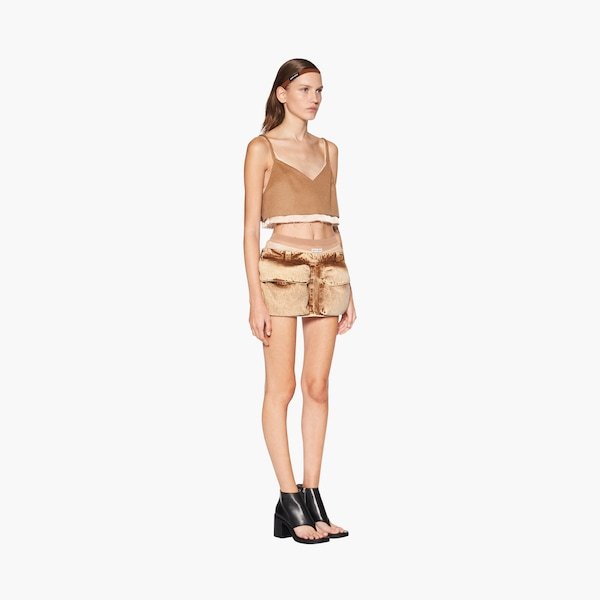 Shop Miu Miu Denim Miniskirt In Nude