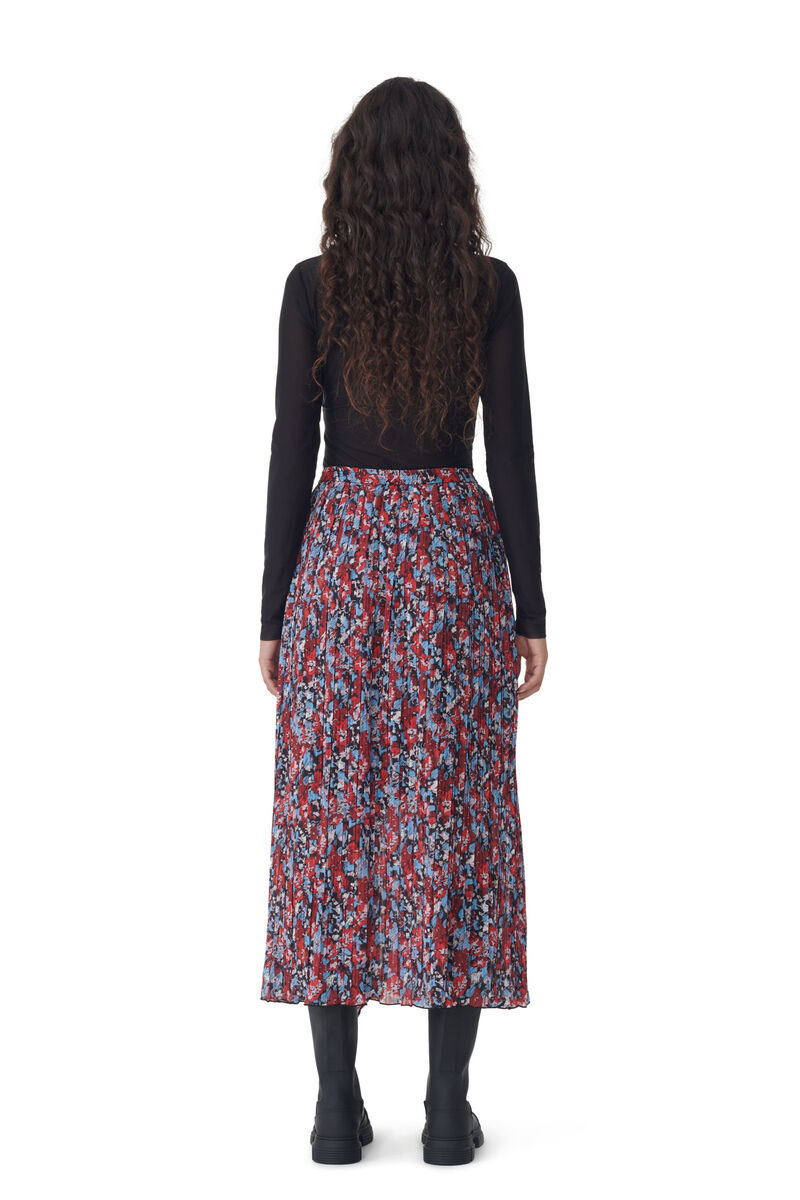 Ganni Floral-print Pleated Midi Skirt In Multicolor