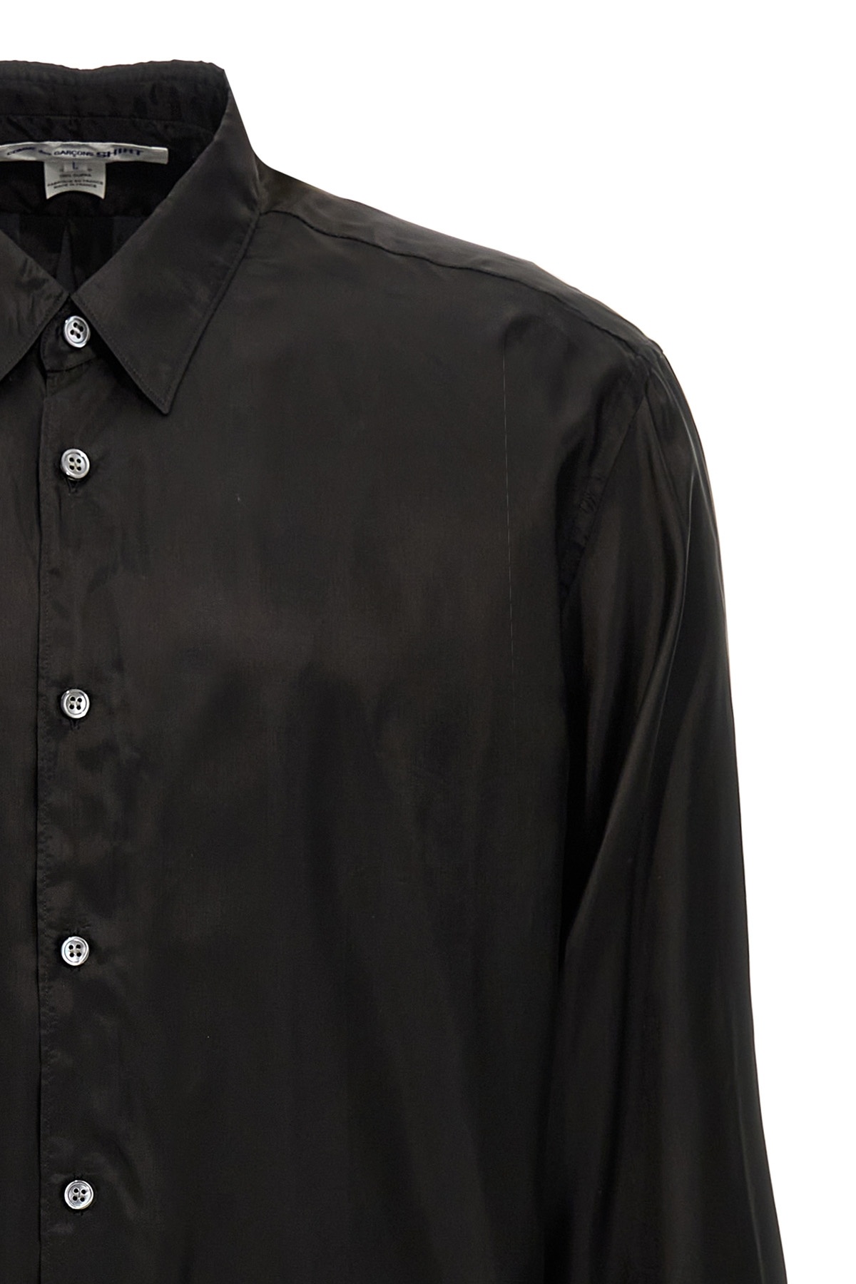 Comme Des Garçons Collared Shirt With Curved Hem And Pocket In Black
