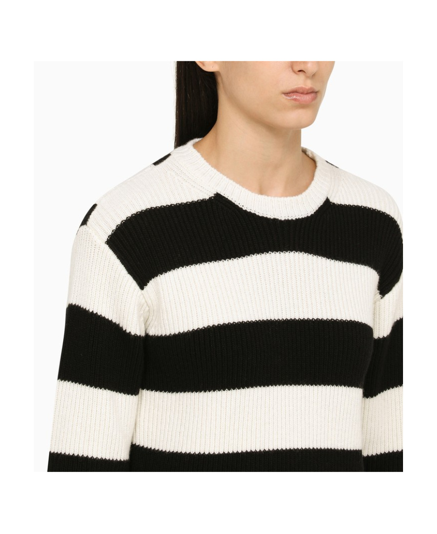 Valentino Striped Virgin Wool Cropped Jumper In Black
