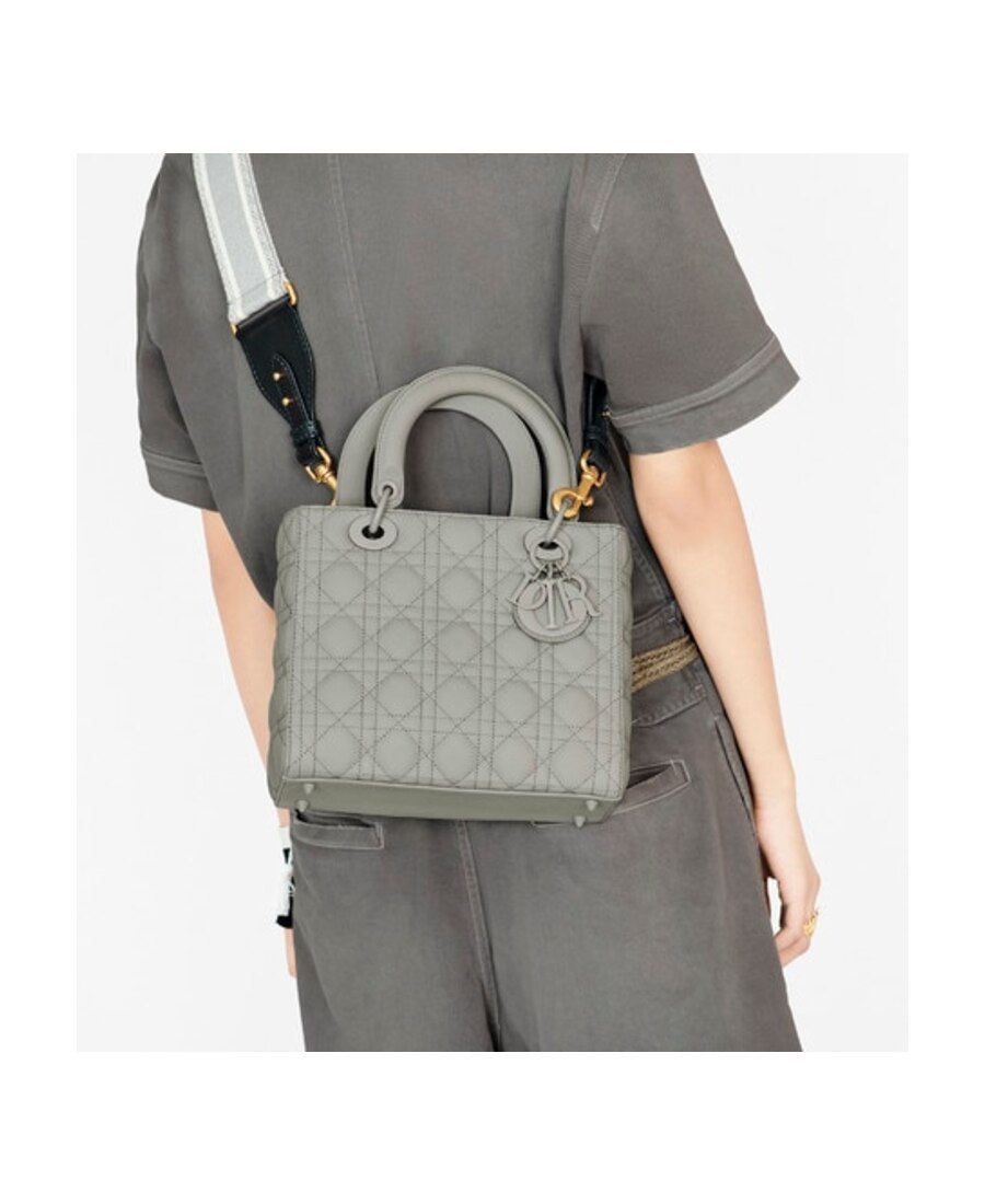 Dior Lady Medium Cowhide Leather Handbag In Gray