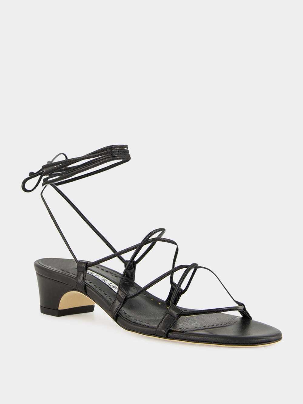 Manolo Blahnik Lace-up Block-heel Sandals In Multi