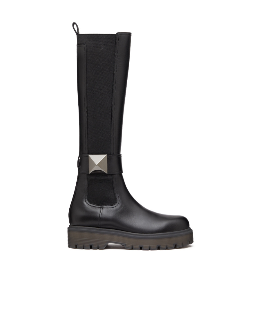 Valentino Garavani One Stud Round Toe Knee-high Boots In Black