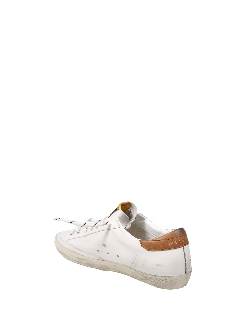 Golden Goose Super-star White Leather Sneakers With Grey Suede Star And Brown Heel In White