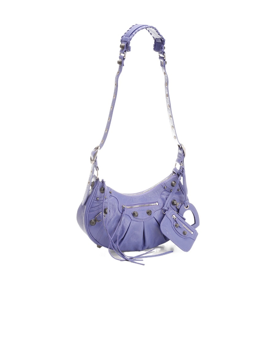 Balenciaga Green Leather Shoulder Handbag With Magnetic Closure And Metal Details In Purple