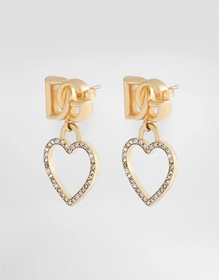 Dolce & Gabbana Dg Logo And Heart Stud Earrings In Gold